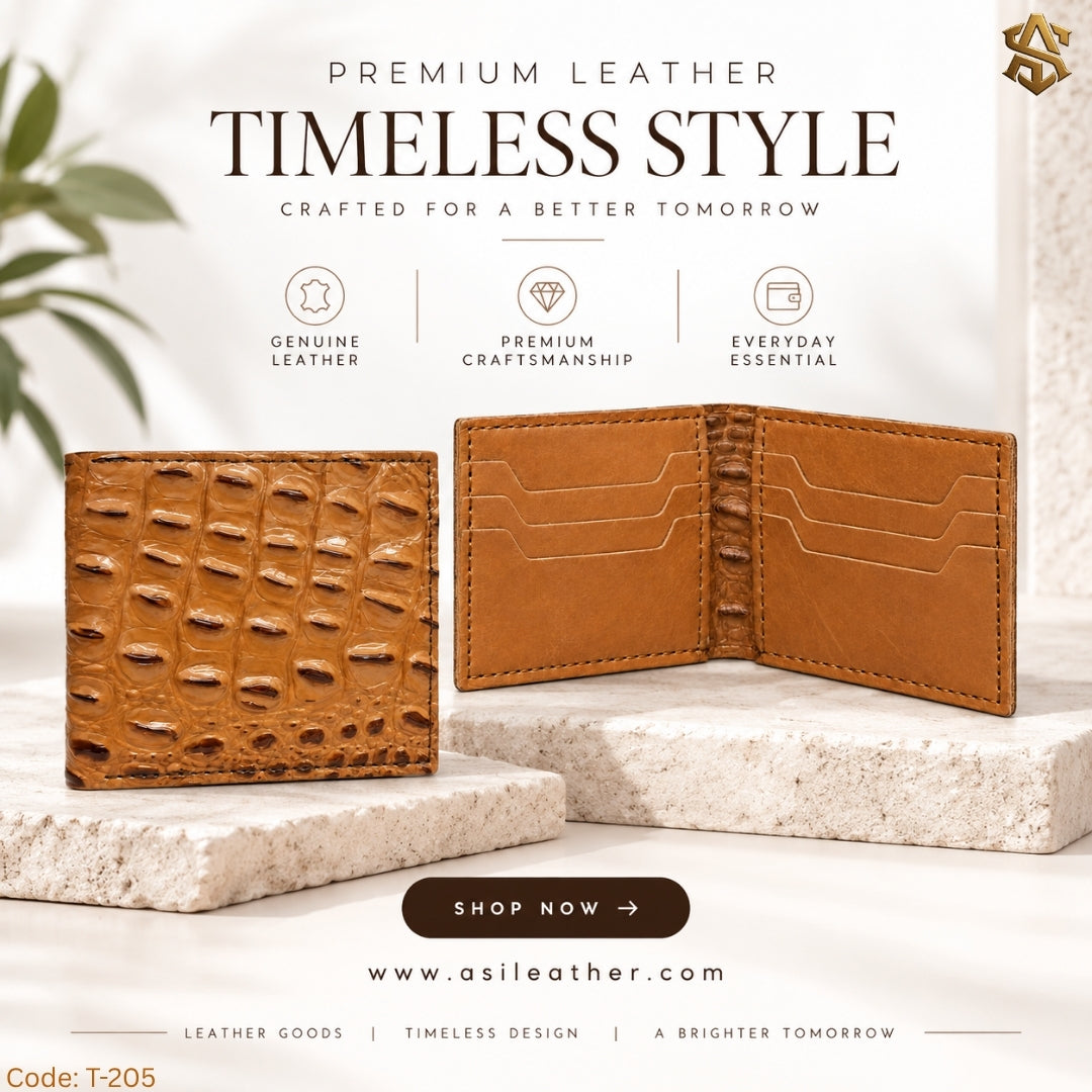 Crocodile Textured Genuine Leather Bi-Fold Wallet T:205