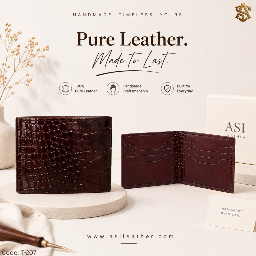 Crocodile Textured Genuine Leather Bi-Fold Wallet T:207