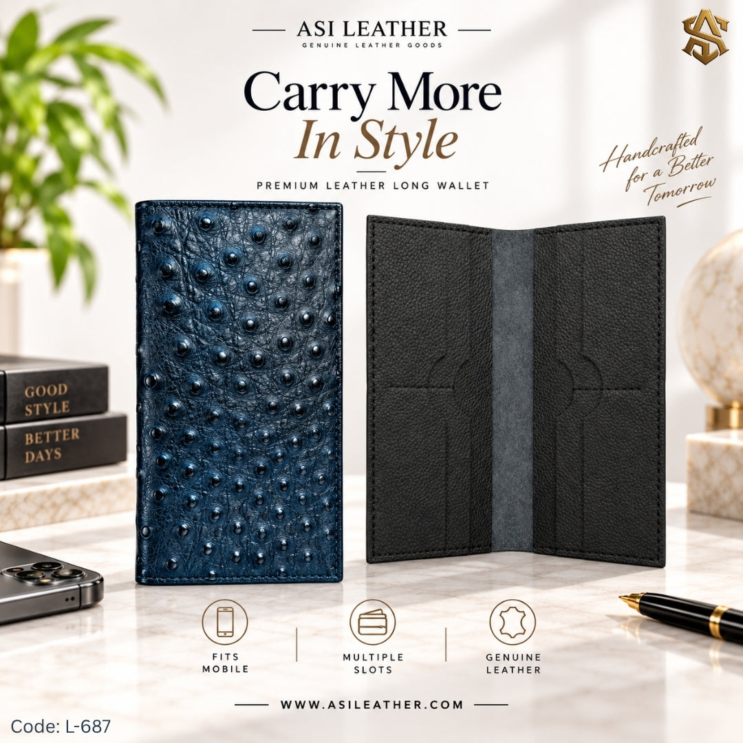 Ostrich Textured Genuine Leather Long Wallet L:687