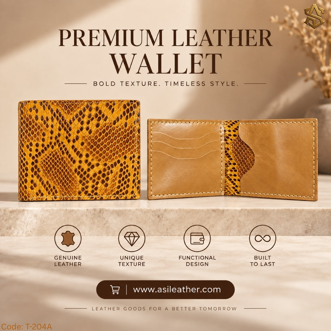 Python Textured Genuine Leather Bi-Fold Wallet T:204A