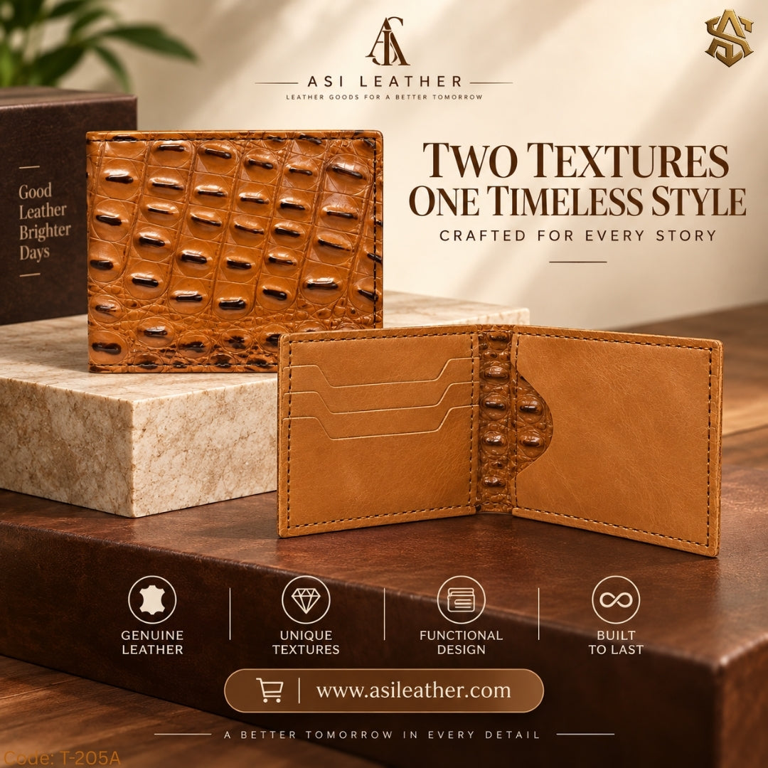 Crocodile Textured Genuine Leather Bi-Fold Wallet T:205A