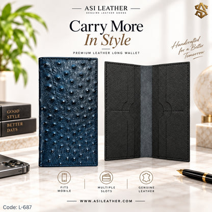 Ostrich Textured Genuine Leather Long Wallet L:687