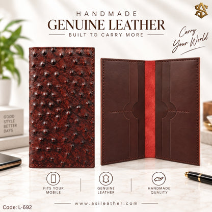 Ostrich Textured Genuine Leather Long Wallet L:692