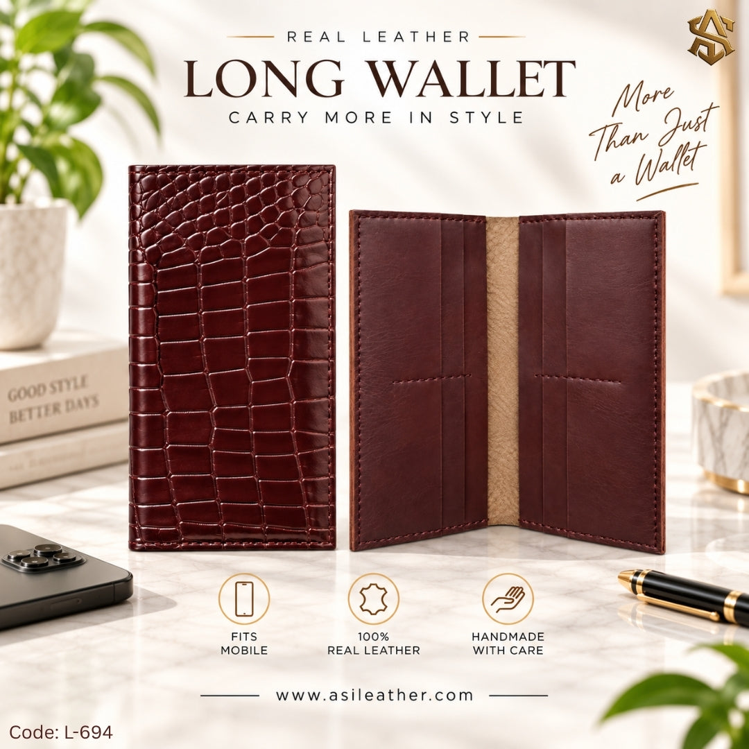 Crocodile Textured Genuine Leather Long Wallet L:694