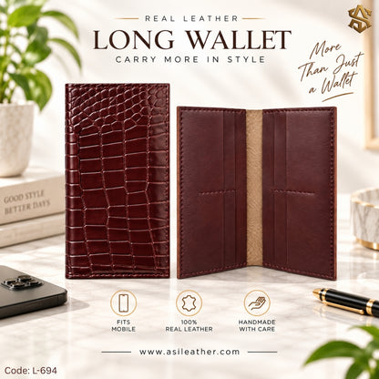 Crocodile Textured Genuine Leather Long Wallet L:694