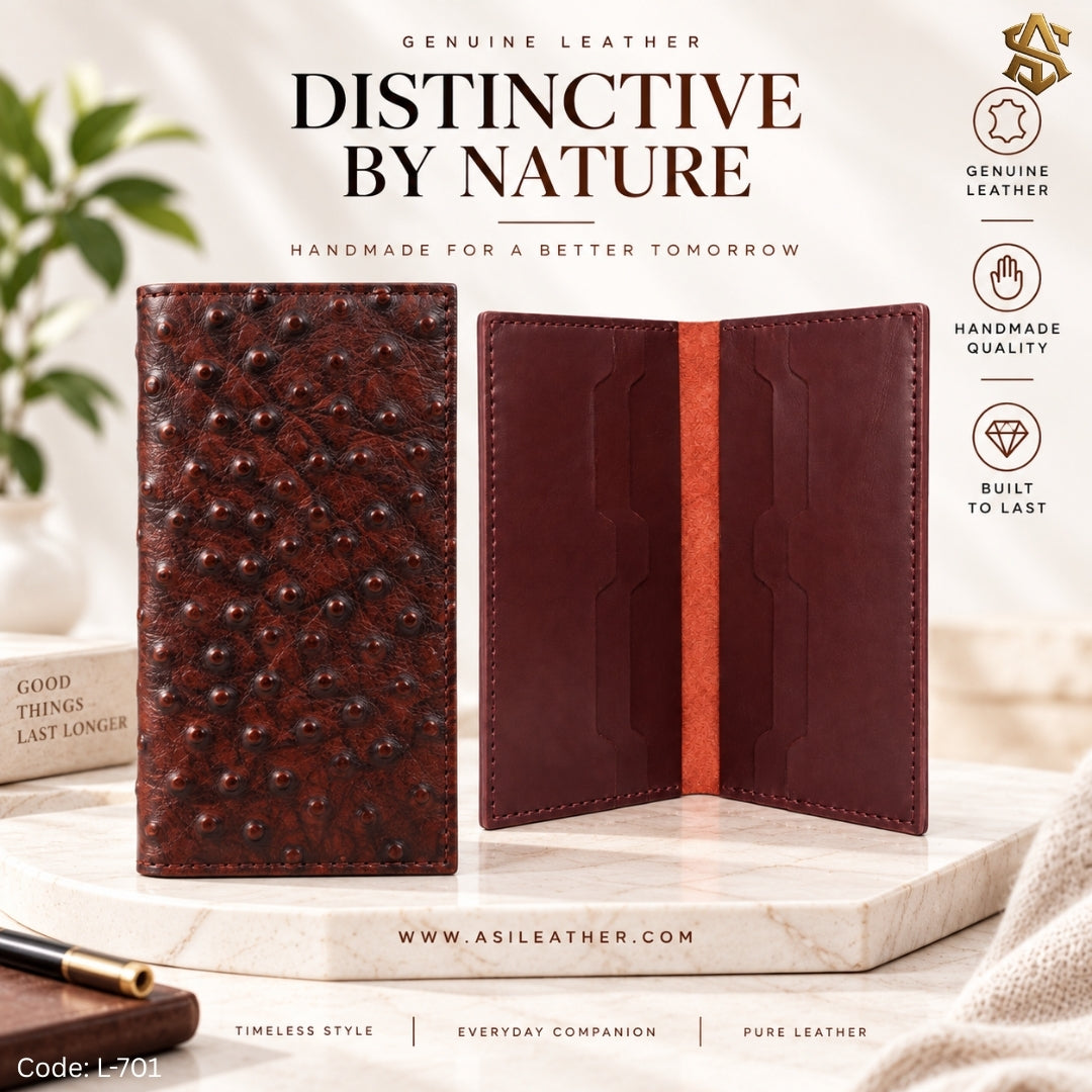 Ostrich Textured Genuine Leather Long Wallet L:701