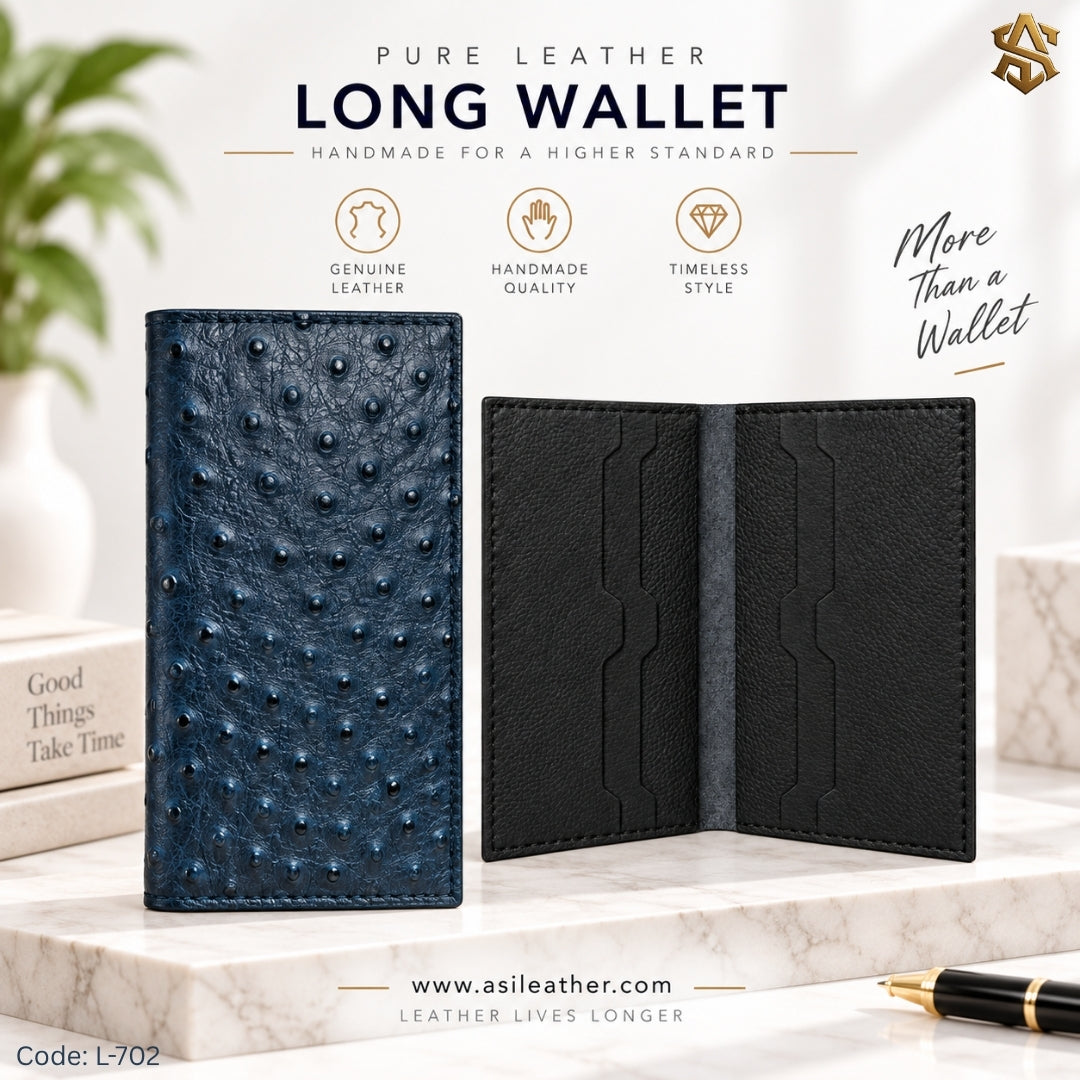 Ostrich Textured Genuine Leather Long Wallet L:702