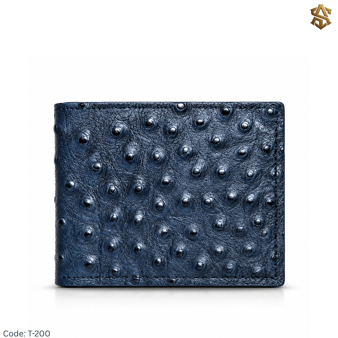 Ostrich Textured Genuine Leather Bi-Fold Wallet T:200