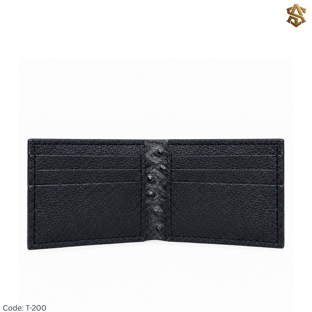 Ostrich Textured Genuine Leather Bi-Fold Wallet T:200