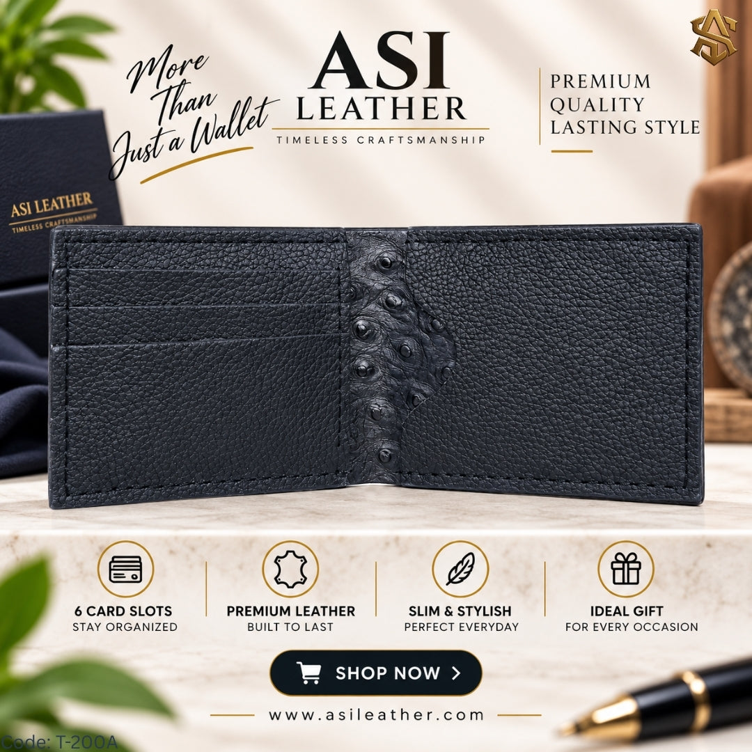 Ostrich Textured Genuine Leather Bi-Fold Wallet T:200A