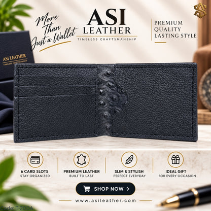 Ostrich Textured Genuine Leather Bi-Fold Wallet T:200A