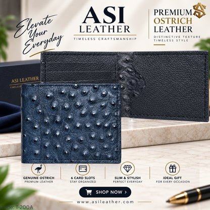 Ostrich Textured Genuine Leather Bi-Fold Wallet T:200A
