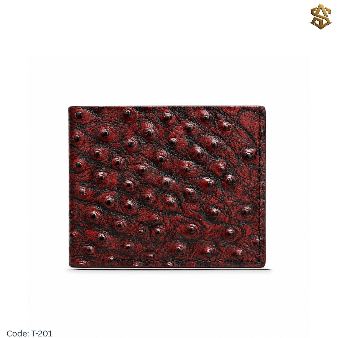 Ostrich Textured Genuine Leather Bi-Fold Wallet T:201A