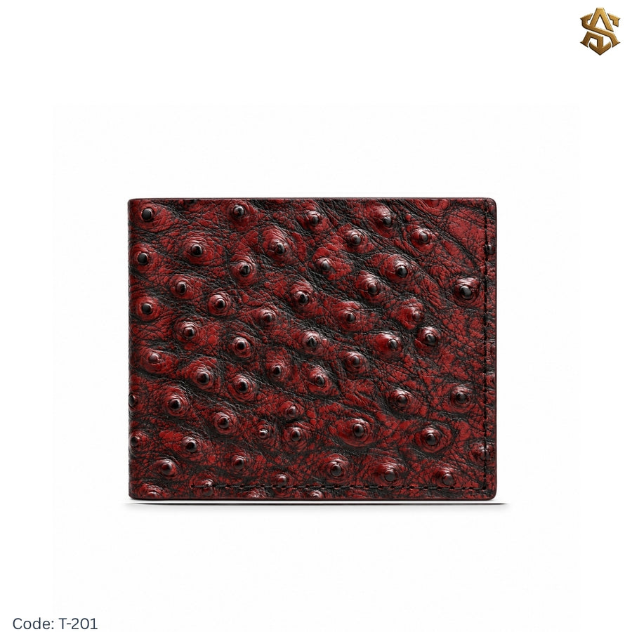 Ostrich Textured Genuine Leather Bi-Fold Wallet T:201A
