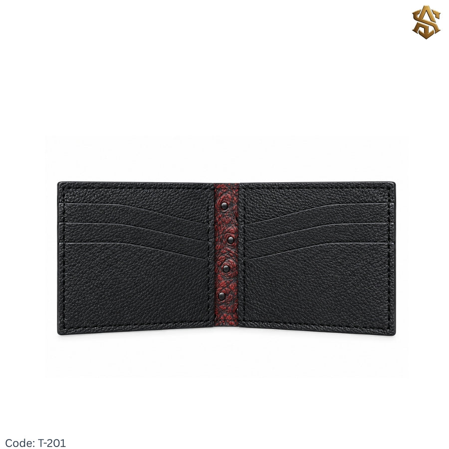 Ostrich Textured Genuine Leather Bi-Fold Wallet T:201