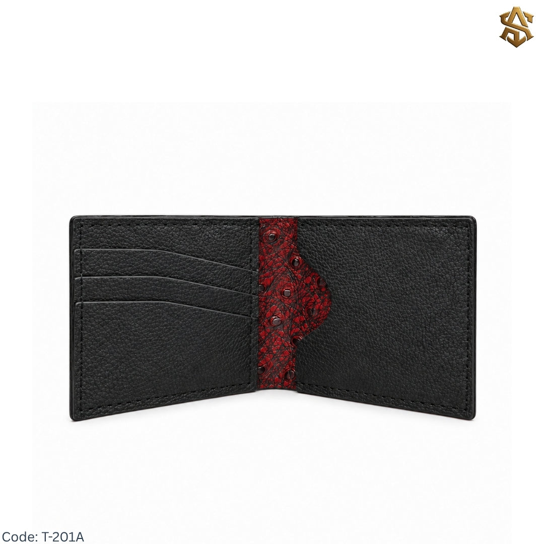 Ostrich Textured Genuine Leather Bi-Fold Wallet T:201A