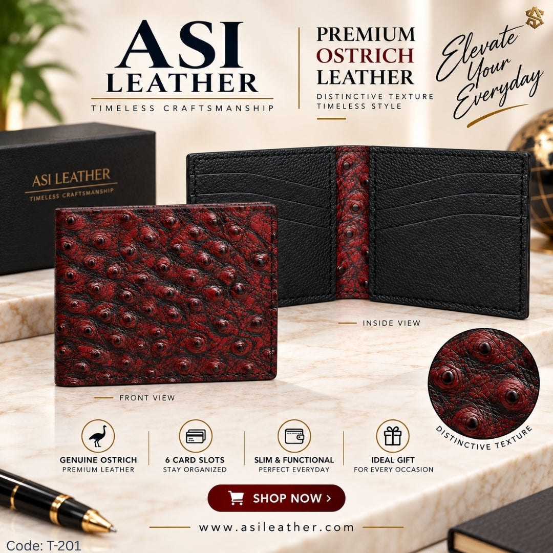 Ostrich Textured Genuine Leather Bi-Fold Wallet T:201