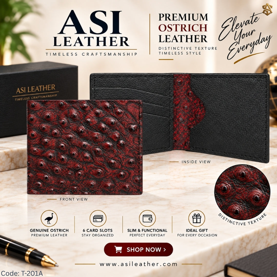 Ostrich Textured Genuine Leather Bi-Fold Wallet T:201A