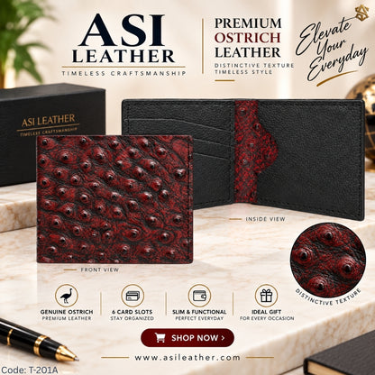 Ostrich Textured Genuine Leather Bi-Fold Wallet T:201A
