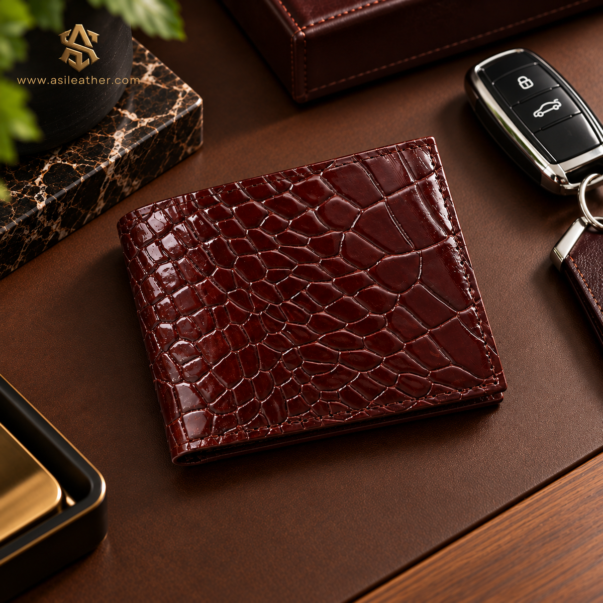 Crocodile Textured Genuine Leather Bi-Fold Wallet T:207A
