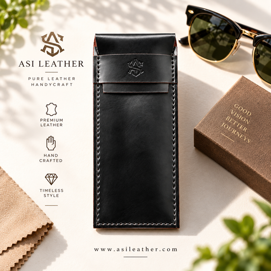 Handcrafted Glasses Cover Genuine Leather Black G:800