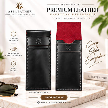 Handcrafted Glasses Cover Genuine Leather Black G:800