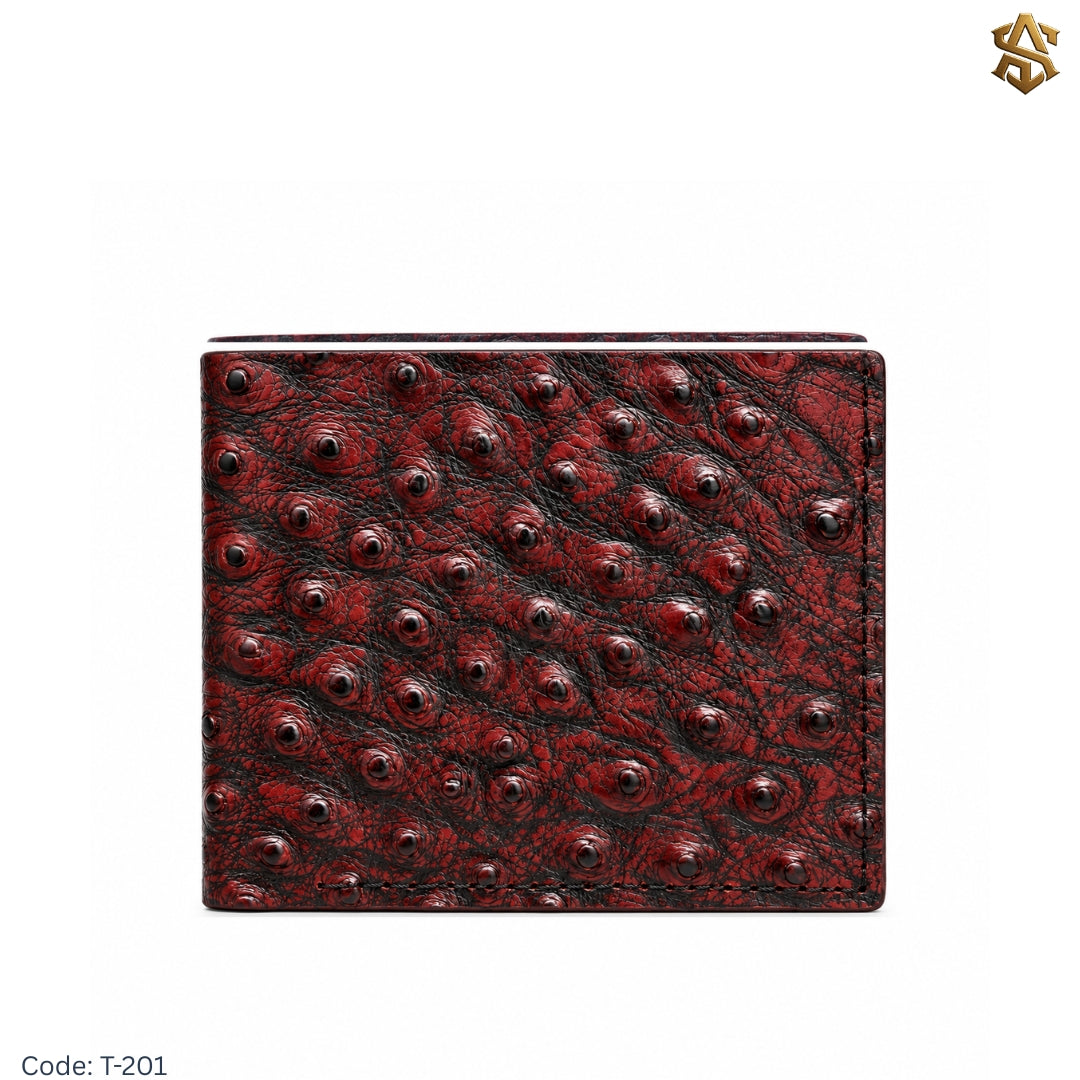 Ostrich Textured Genuine Leather Bi-Fold Wallet T:201